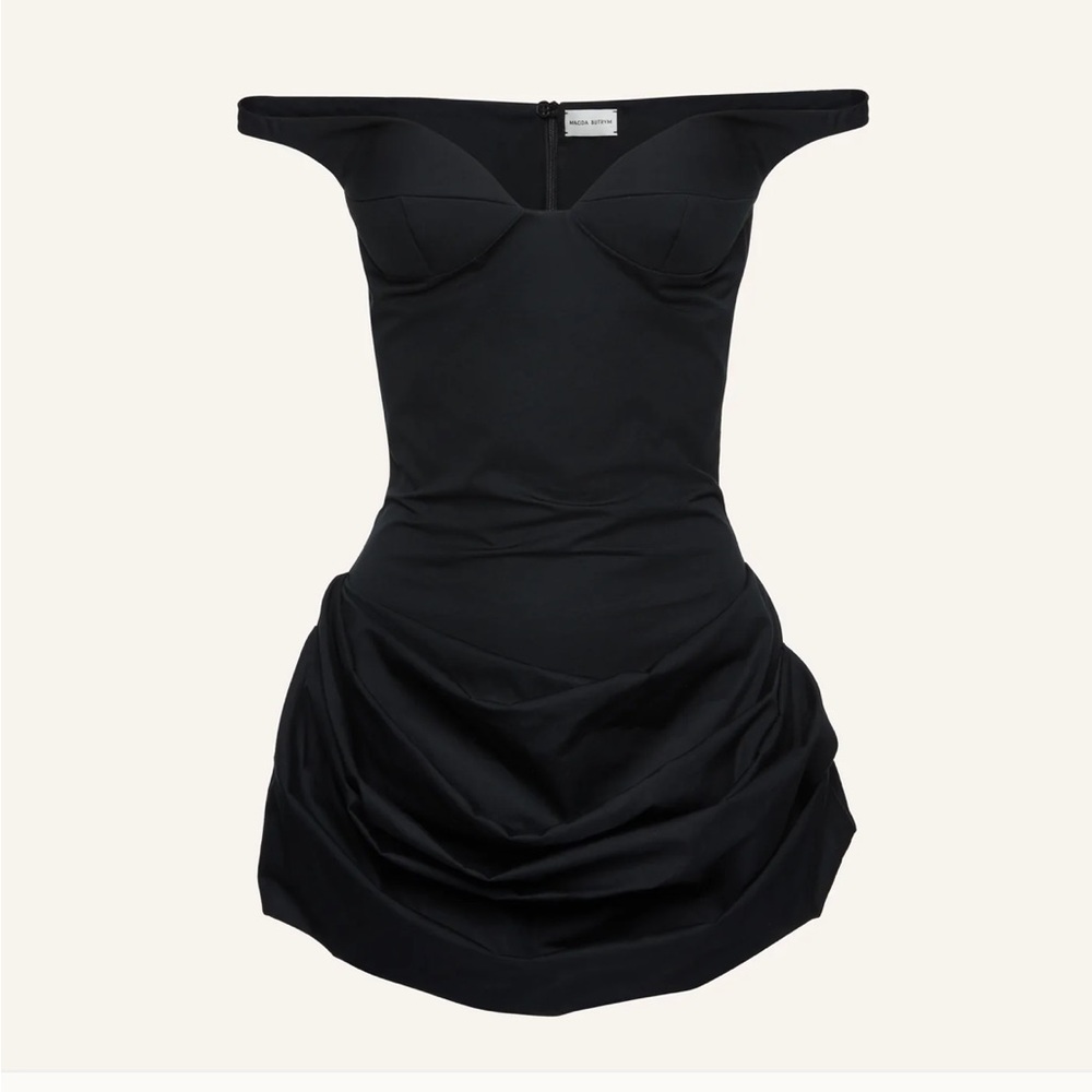 Magda Butrym Off shoulder draped cotton mini dress in black NWT